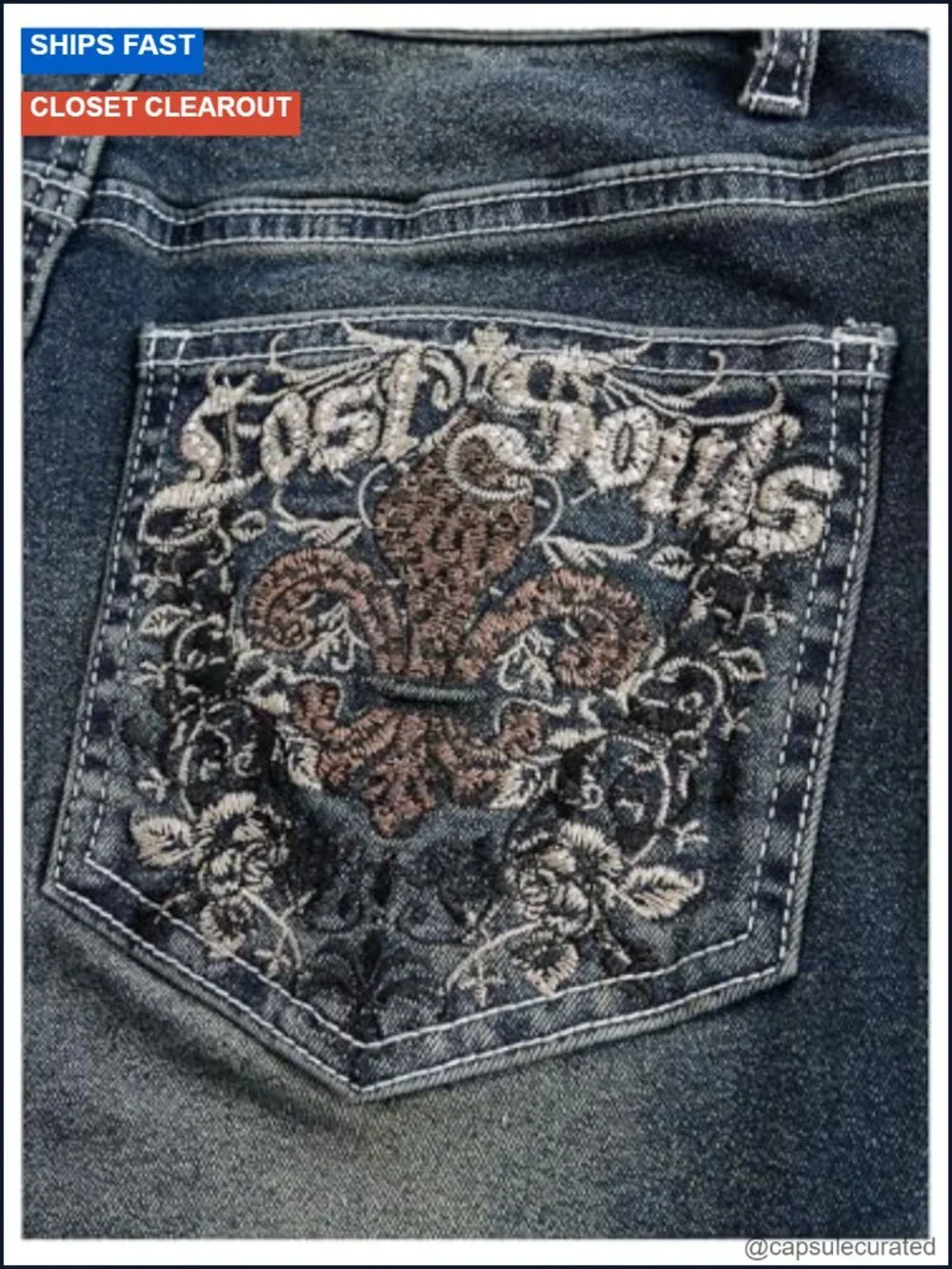 Bell Bottom Jeans Stretchy Embroidered Flared Y2K Goth High Waist Denim Pants - Picture 4 of 5